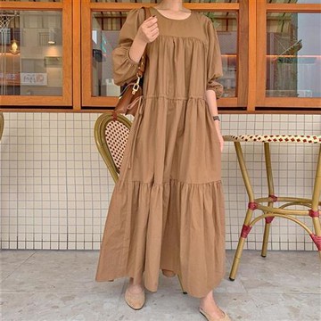 【米蘭精品】現貨+預購 法式長洋裝長裙顯瘦連身裙襯衫裙A字裙罩衫大碼休閒女裝-長袖減齡女裙子3色74mj33