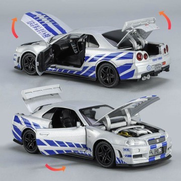 東瀛戰神🔥gtr模型 擺件 車模 汽車合金模型 日產gtr車模尼桑戰神r34仿真合金跑車汽車模型禮物男孩賽車玩具車