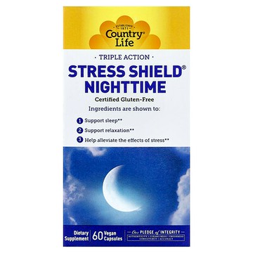Country Life, Stress Shield Nighttime，三效，60 粒全素食膠囊