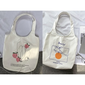 現貨《女生包包】簡約水果帆布包 ♥ ins簡約 水果橘子 帆布包 ♥ 手提 印花 單肩包 包包 布包