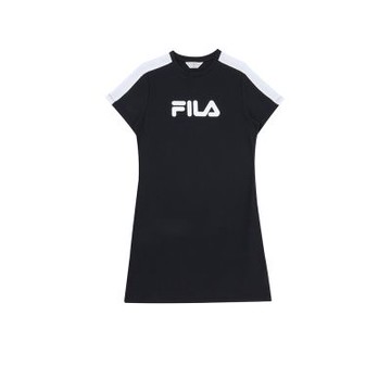 FILA 女短袖針織洋裝-黑色 5DRY-5903-BK