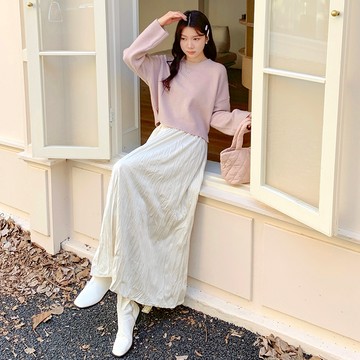 【HARPER】褶皺感絨布長裙 有內裏 | 現貨 長裙 裙子 皺皺裙【SKB42844J】