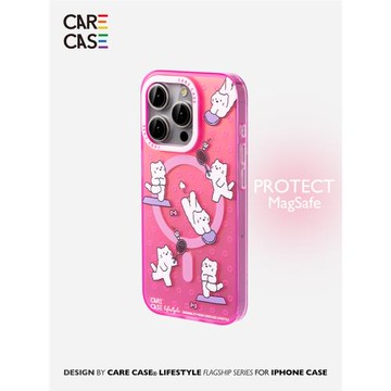 CARECASE  玫粉運動貓咪磁吸手機殼原創 可愛小眾 適用于蘋果iPhone15/14/13 ProMax 磨砂ins風 Magsafe 充電