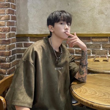 麂皮絨T恤男2024夏季新款寬松休閑短袖上衣潮牌潮流美式半袖體恤