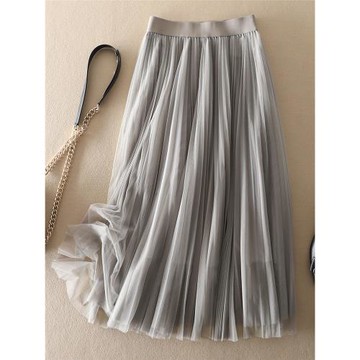 經典百搭純色網紗中長款半身裙25秋冬垂墜飄逸高腰顯瘦氣質仙女裙