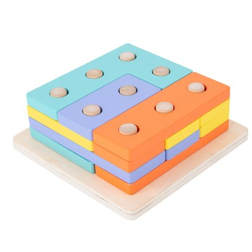 「伶俐系列」 兒童木製三合一形狀套圈智力拼圖拼板套柱拼裝配對早教益智玩具