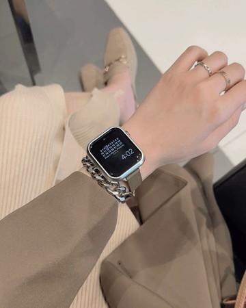 古巴鏈拼接雙圈 Apple Watch 真皮錶帶