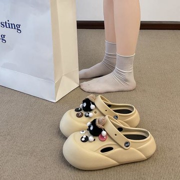 包頭洞洞鞋女夏季外穿2025新款可愛煤球厚底增高踩屎感沙灘涼拖鞋