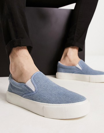 ASOS DESIGN slip on plimsolls in denim blue
