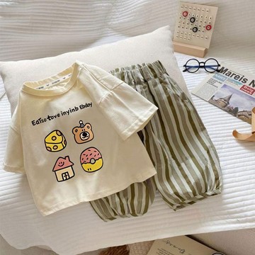 夏日清涼~短袖套裝女童寶寶夏季新款褲子兩件套裝兒童T恤夏裝休閒洋氣 兒童夏天衣服 短袖兩件套 女童套裝 運動套裝