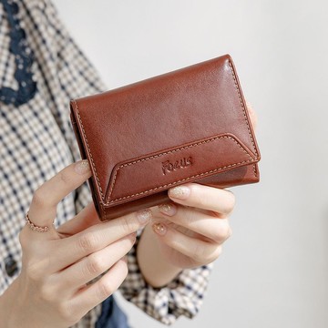 真皮三折零錢短夾 / 女短夾錢包 / 植鞣革 / 女錢包