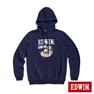 EDWIN 男女款 東京散策系列 章魚燒連帽長袖T恤(丈青色)