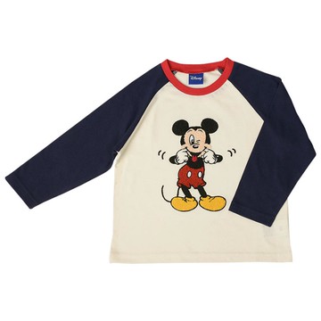 akachan honpo - 長袖T恤-米奇 凸毛繡-深藍色