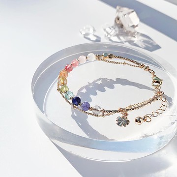 Little Bliss 14k包金 天然水晶 雙層鏈手環