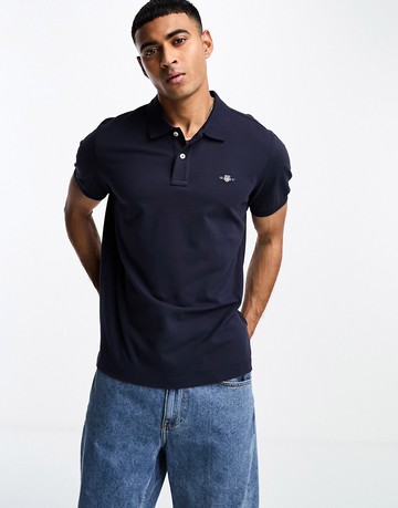 GANT shield logo regular fit pique polo in navy