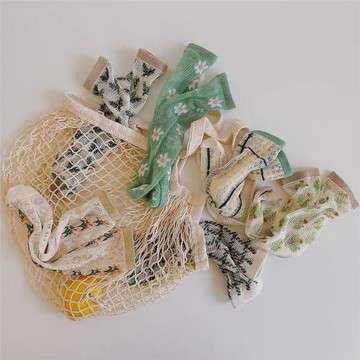 韓國文藝兒童中筒襪夏季薄襪子女童寶寶公主碎花格子網孔眼堆堆襪