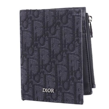Christian Dior Oblique 滿版緹花直式對開式零錢短夾(黑)