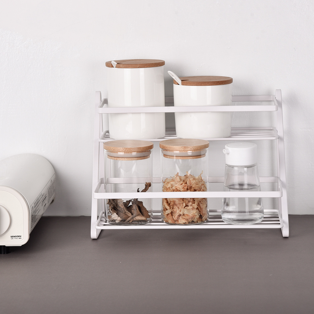 Homely Zakka 日式簡約鐵藝多功能雙層調味料架/檯面收納架 - 2入組