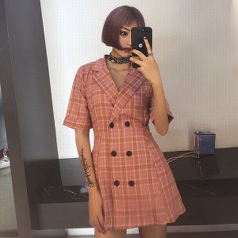 グレンチェック柄 ダブルブレスト 半袖 シャツ ワンピース 秋 冬 通販 Lineポイント最大1 0 Get Lineショッピング
