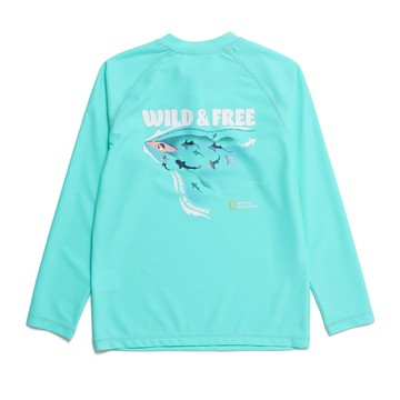 童裝 鯊魚圖案半拉鍊 長袖 防曬衣 - 薄荷綠色