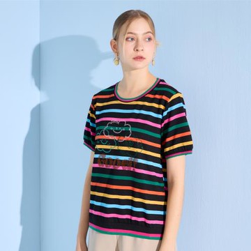 【YUTZUYA 優姿雅】俏皮雲朵彩虹亮鑽寬版針織上衣/T恤