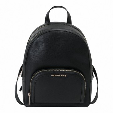 MICHAEL KORS- 金字logo 皮革雙拉鍊弧型後背包(素面黑)中款