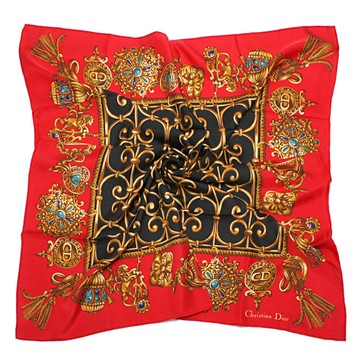 Dior迪奧華麗墜飾印花方型絲巾90cm(紅色)179017-1｜GoBrand購名牌