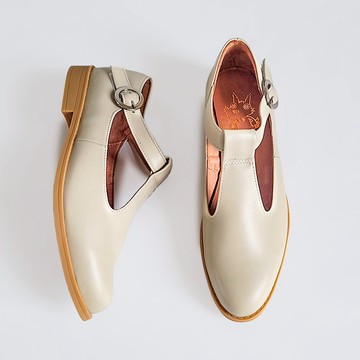 BoingBoing 真皮T字瑪莉珍鞋(寬楦) 女鞋 皮鞋 台灣製 - 卡其色