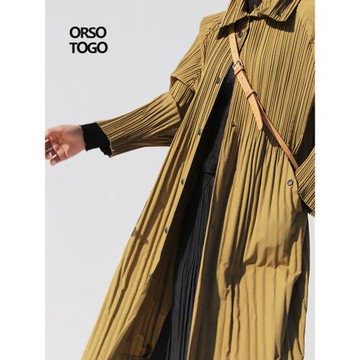 ORSOtogo褶皺中長款風衣女裝秋裝新款堆堆領外套純色修身寬松大碼