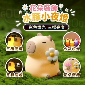 【Gooday✨台灣現貨】花朵水豚小夜燈 卡皮巴拉夜燈 拍拍燈 睡眠燈 生日禮物 寶寶夜燈 水豚君 卡皮巴拉 床頭燈 夜