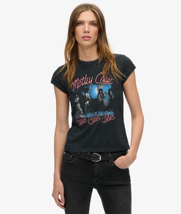 Superdry Women's Women's Motley Crue x Cap Sleeve T-shirt Black / Mid Amp Black - Size: 12 Size: 8