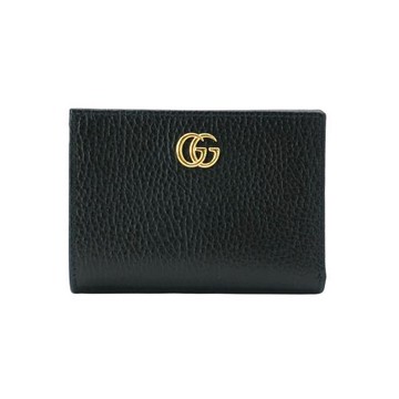 Gucci GG Marmont 光面皮革釦式拉鍊短夾(790063-黑)