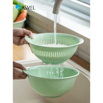 洗菜盆瀝水籃子日本進口asvel廚房雙層塑料洗淘米盆家用濾水果盤