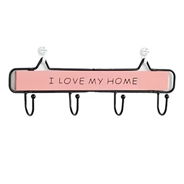 木質鐵藝衣帽架，I LOVE MY HOME，四鉤，粉色  29 x 9.5cm
