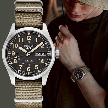 ［618寵愛自己 下單送行動電源］【SEIKO 精工】5 Sports 系列 廣告款 軍風帆布帶機械錶-39.4mm 禮物 送禮(SRPG35K1/4R36-10A0U)