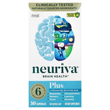Schiff, Neuriva Brain Health，加維生素 B6、B12 和葉酸、草莓，30 粒膠囊