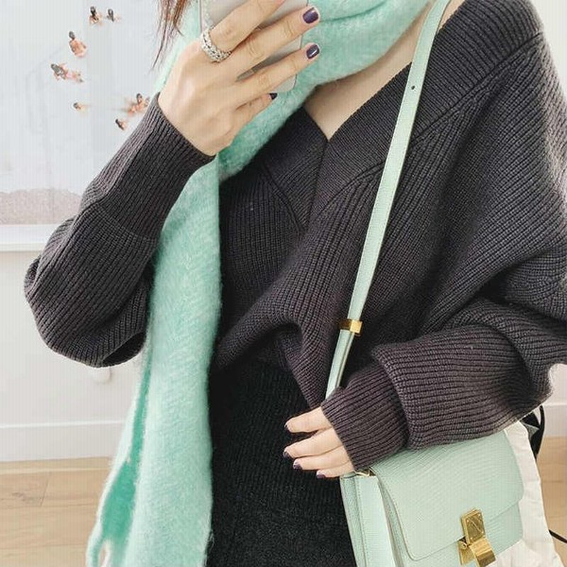 レディース 韓国ファッション ニット Vネック ざっくり ゆるシルエット セーター 長袖 トップス クール シンプル 辛口コーデ 休日コーデ 学生 おしゃれ デイリ 通販 Lineポイント最大get Lineショッピング