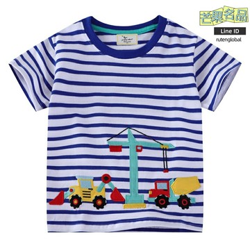 【童趣刺繡】男童T恤 兒童T恤 短袖T恤 夏季T恤 童裝上衣 圓領針織 挖土機圖案 歐美風 中小童 透氣舒適