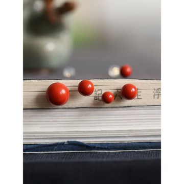 朱顏丨軟語原創設計古典中國紅原礦朱砂 18K黃金氣質耳釘禮物女