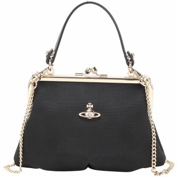 Vivienne Westwood Granny Frame 立體星球標誌金框人造絲口金包(黑色)