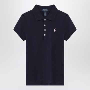 Navy blue cotton polo shirt with embroidered logo