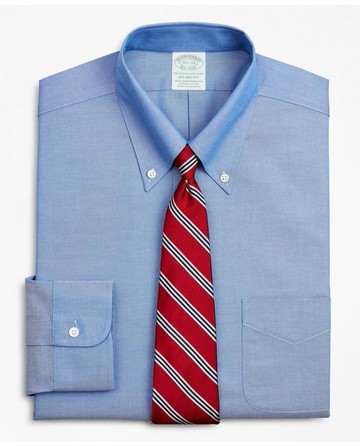 Brooks Brothers Men's Stretch Milano Slim-Fit Dress Shirt, Non-Iron Pinpoint Button-Down Collar | Blue | Size 15 33