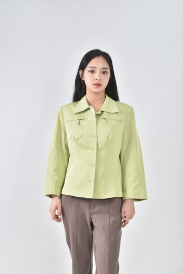 (L) elina createur秋冬排扣綠色長袖上衣