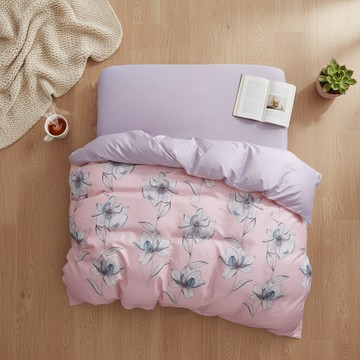 Blue Cat 藍貓 台灣製造天絲纖維印花床包 3.5R+兩用被套 1組  床包 + 兩用被套  粉色