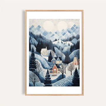 幾何雪丘小鎮 Geometric Winter Village / 歡樂耶誕掛畫 海報