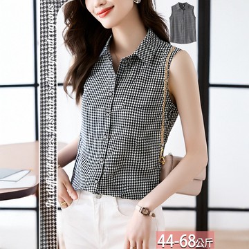 翻領滿版千鳥格紋無袖襯衫 M-2XL【455314X】【現+預】☆流行前線☆