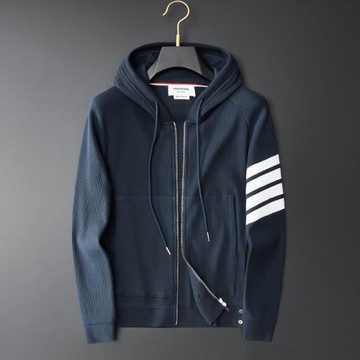 潮牌THOM針織華夫格TB連帽衛衣拉鏈開衫男女同款情侶裝休閑外套