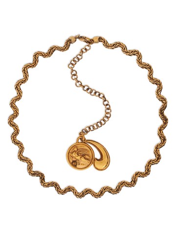 ETRO - logo-charm chain necklace - women - Brass - One Size - Gold