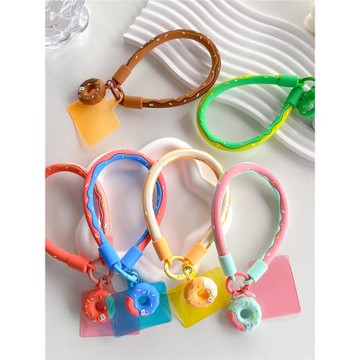 硅膠甜甜圈吊墜手腕掛繩短款夾片式手機殼通用可拆卸手繩結實硅膠繩ins簡約小清新女款手機繩