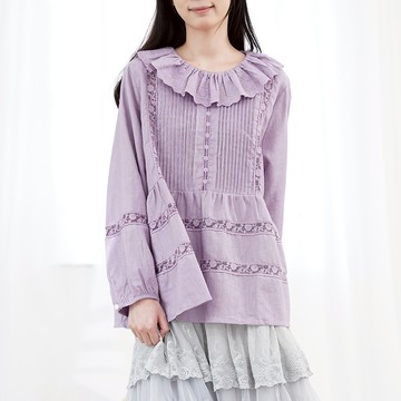 法式復古風琴摺亞麻上衣998286